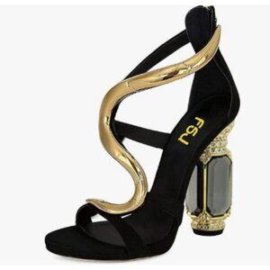 FSJ Gold S Open Toe Stylish Sandals Ankle Strap Crystal Heels Wedding Party Shoe